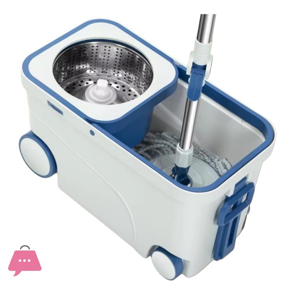 SYSVENT The Future Spin Mop and Bucket System with Wheels, Stainless Steel Basket, Dual Chamber Design