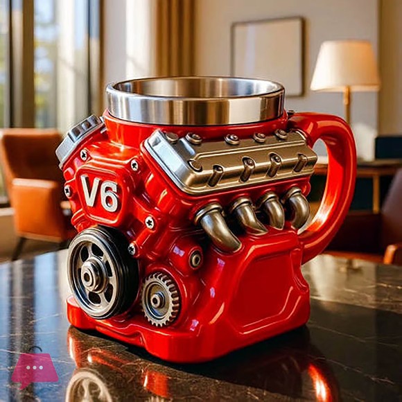 V8 Engine Shaped Coffee Mug Stainless Steel Cup with Resin