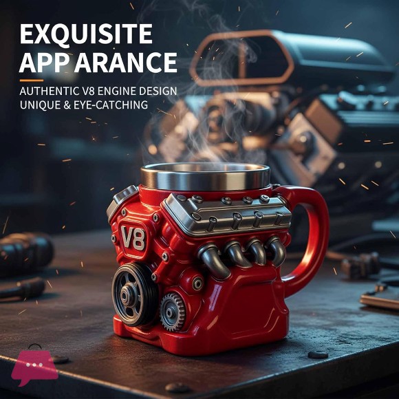 V8 Engine Shaped Coffee Mug Stainless Steel Cup with Resin