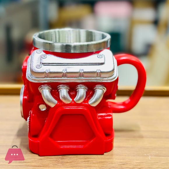 V8 Engine Shaped Coffee Mug Stainless Steel Cup with Resin