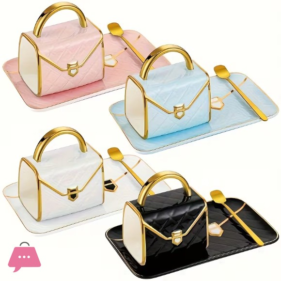 1, Bag-Shaped Dessert Ceramic Cup with Spoon and Saucer Set