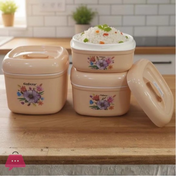 3 Pcs Galaxy Food Carrier Hot Pot Set - 3 PIECE ROTI HOT POT