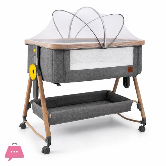 Baby Crib with Swing Rods Wheels & Adjustable Height Bedside Baby Cot - C3