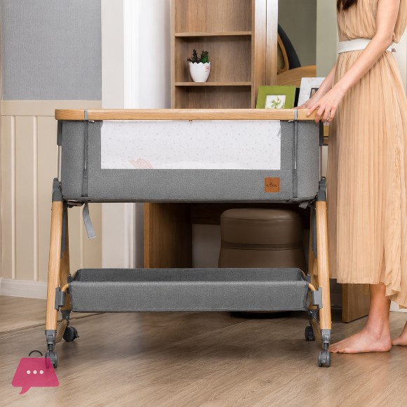 Baby Crib with Swing Rods Wheels & Adjustable Height Bedside Baby Cot - C3