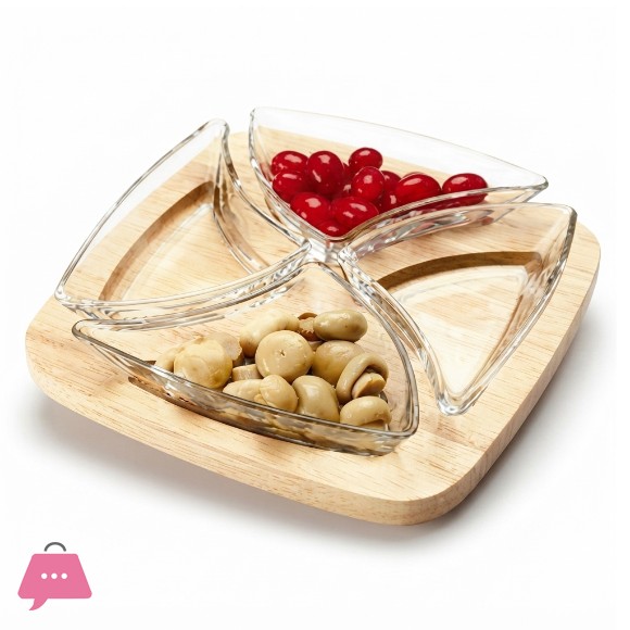 Billi 4-Pieces GW-310 Appetizer Server With Woody Tray Thailand Made