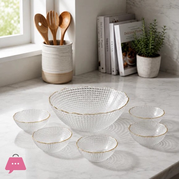 Blush Crystal Elegance Glass Bowl Set – 7 Pieces