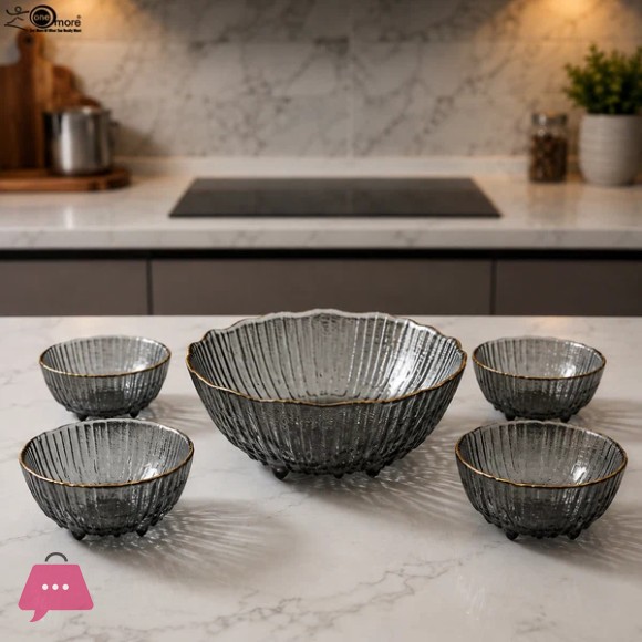 Blush Royale Crystal Glass Bowl Set – 7 Pieces