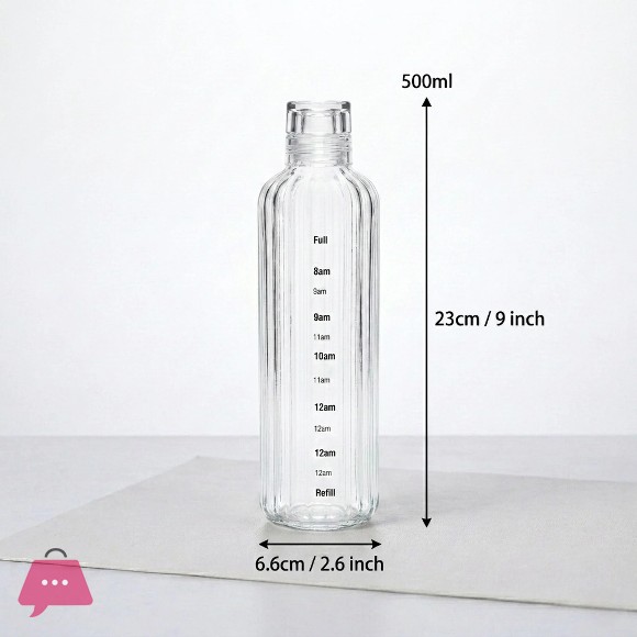 Borosilicate Glass Water Bottle with Time Marker Leakproof Glass Bottle - 500 ml