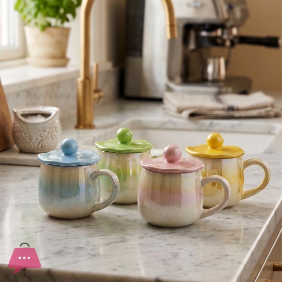 Creative Gradient Color Porcelain Ceramic Mug with Lid 1Pcs