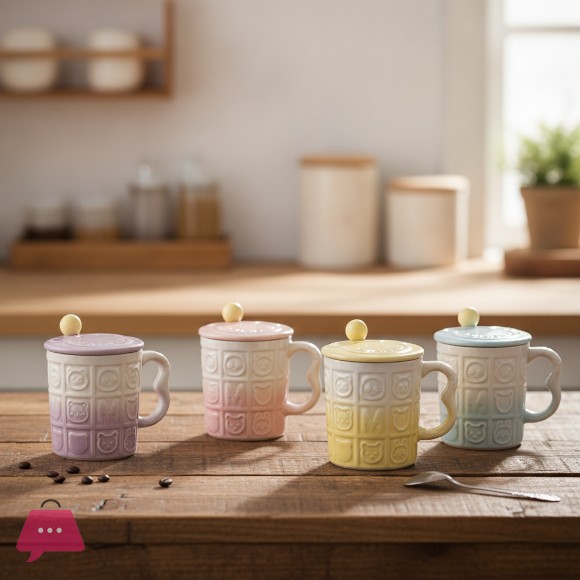 Cute Ceramic Mug with Lid High-Quality Ceramic Drink Milk, Water, or Coffee at Home 1Pcs