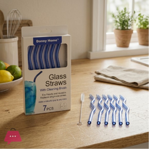 Danny Home Reusable Glass Straws & Cleaning Brush 7pcs