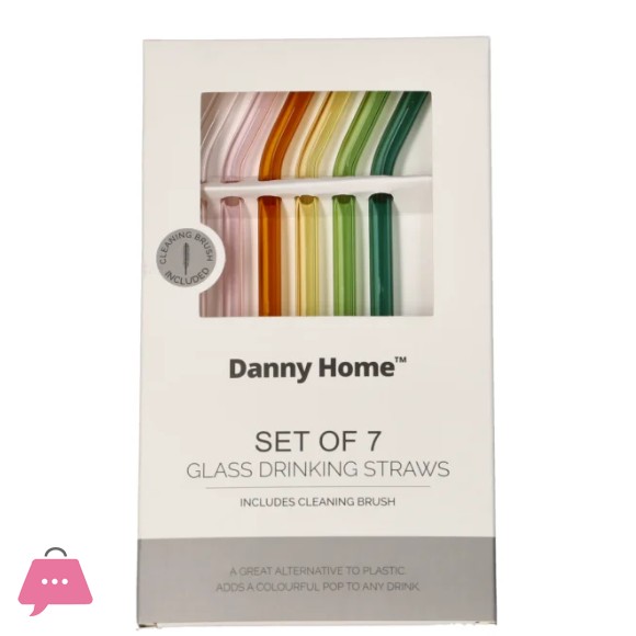 Danny Home 7pcs Reusable Glass Straws & Cleaning Brush