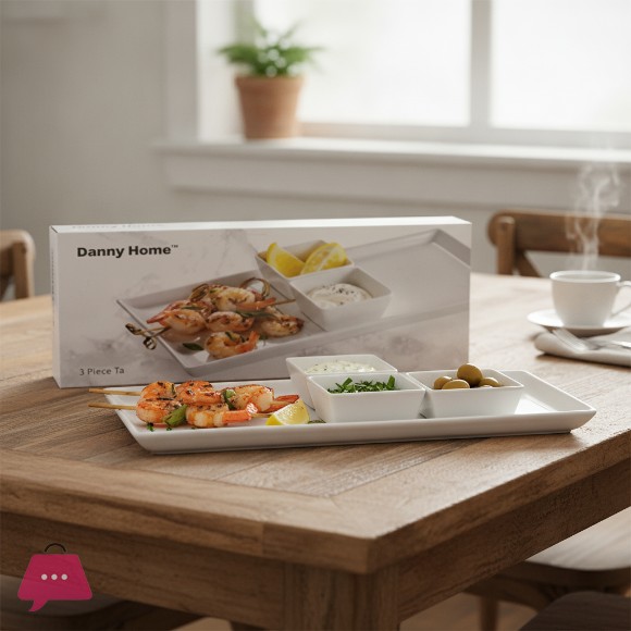 Danny Home Ceramic Serving Platter & Dipping Bowls 3pcs
