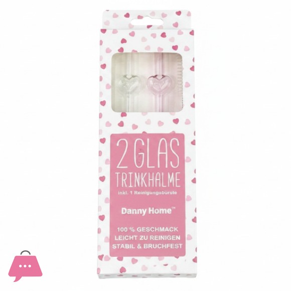 Danny Home 2pcs Glass Heart-Shaped Straws + Brush