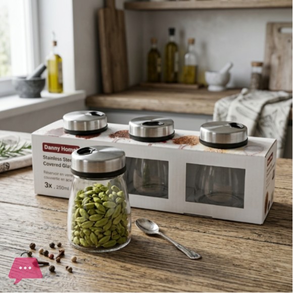 Danny Home 3-Pcs Spices Storage Jar With Stainless steel lid - 250ml