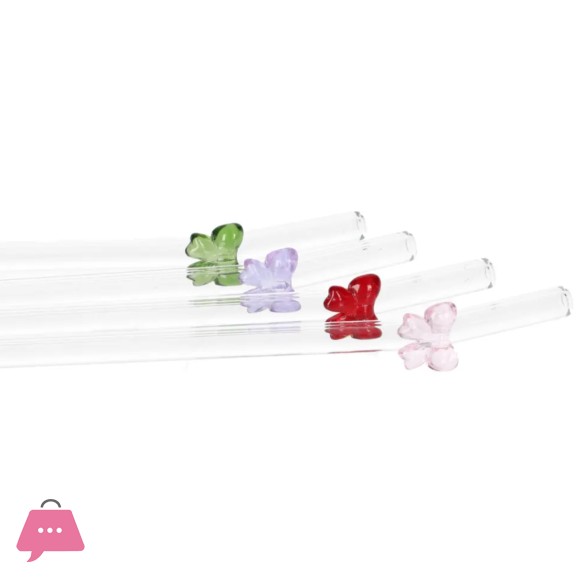 Danny Home Bow Design 4Pcs Reusable Glass Heat Resistant Straws - 20cm