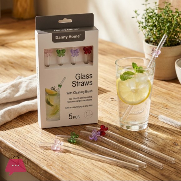 Danny Home Bow Design 4Pcs Reusable Glass Heat Resistant Straws - 20cm