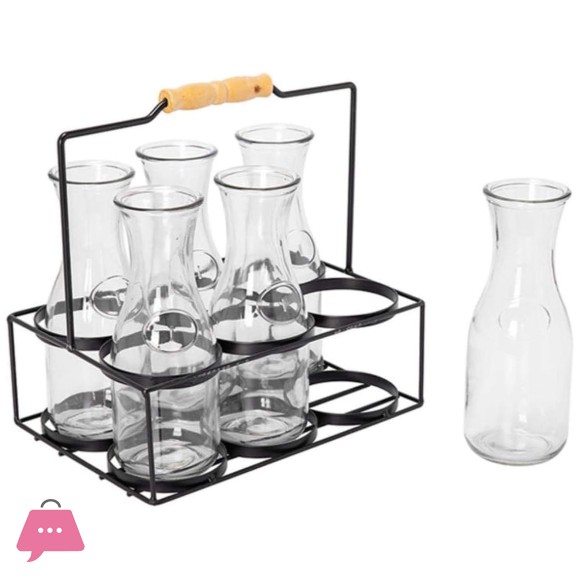Danny Home Glass Juice Jar Set with Holder 520ml - 6Pcs