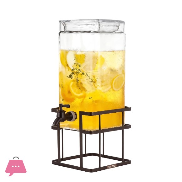 Danny Home Glass Juice Dispenser with Tap & Stand Beverage Dispenser for Juice Water & Drinks 4Liter