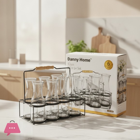 Danny Home Glass Juice Jar Set with Holder 520ml - 6Pcs