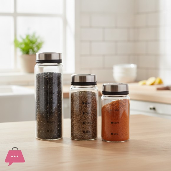 Danny Home Glass Storage Spice Jars 3Pcs
