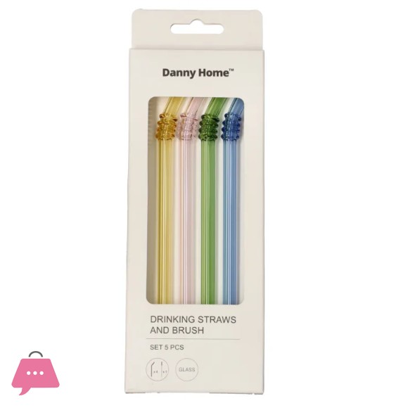 Danny Home Reusable Glass Straws & Cleaning Brush 5pcs