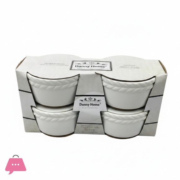 Danny Home Round Ceramic 4 Piece Ramekin Bowl Bakeware Set of 4 -4Inch