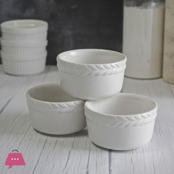 Danny Home Round Ceramic 4 Piece Ramekin Bowl Bakeware Set of 4 -4Inch