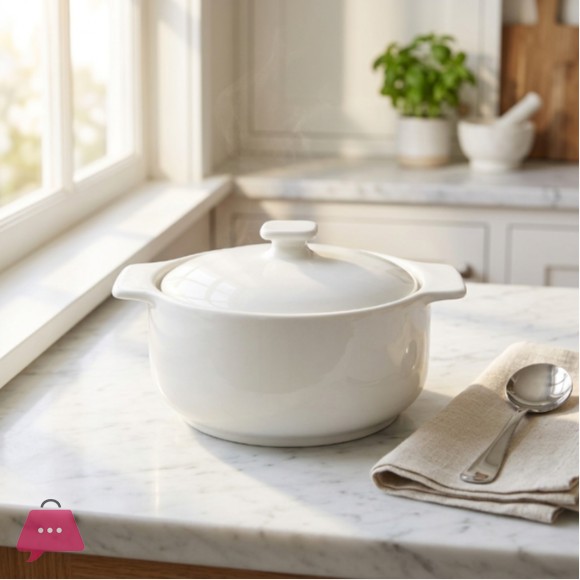 Danny Home Round Porcelain Bakeware Casserole with Lid - 5Inch
