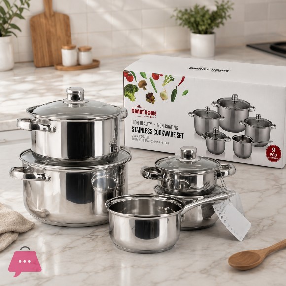 Danny Home Double Bottom Stainless Steel Cookware Set 9 Pieces - Induction Safe