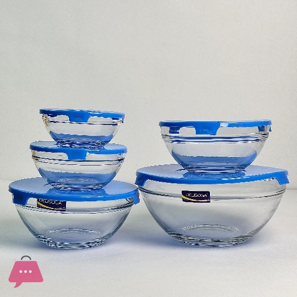 Deli Soga Glass Bowls with Blue Lids 5 Pcs