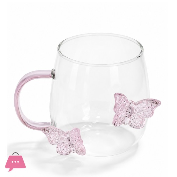 Elegant 3D Pink Butterfly Glass Mug 1Pcs