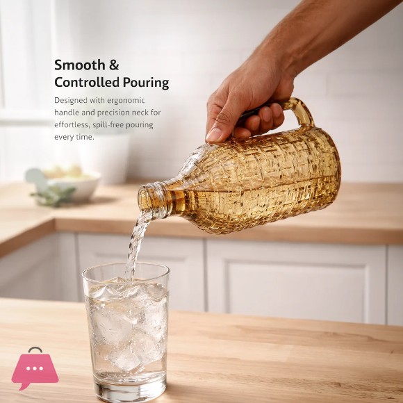Glass Beverage Bottle with Airtight Metal Cap and Handle - 1100ml