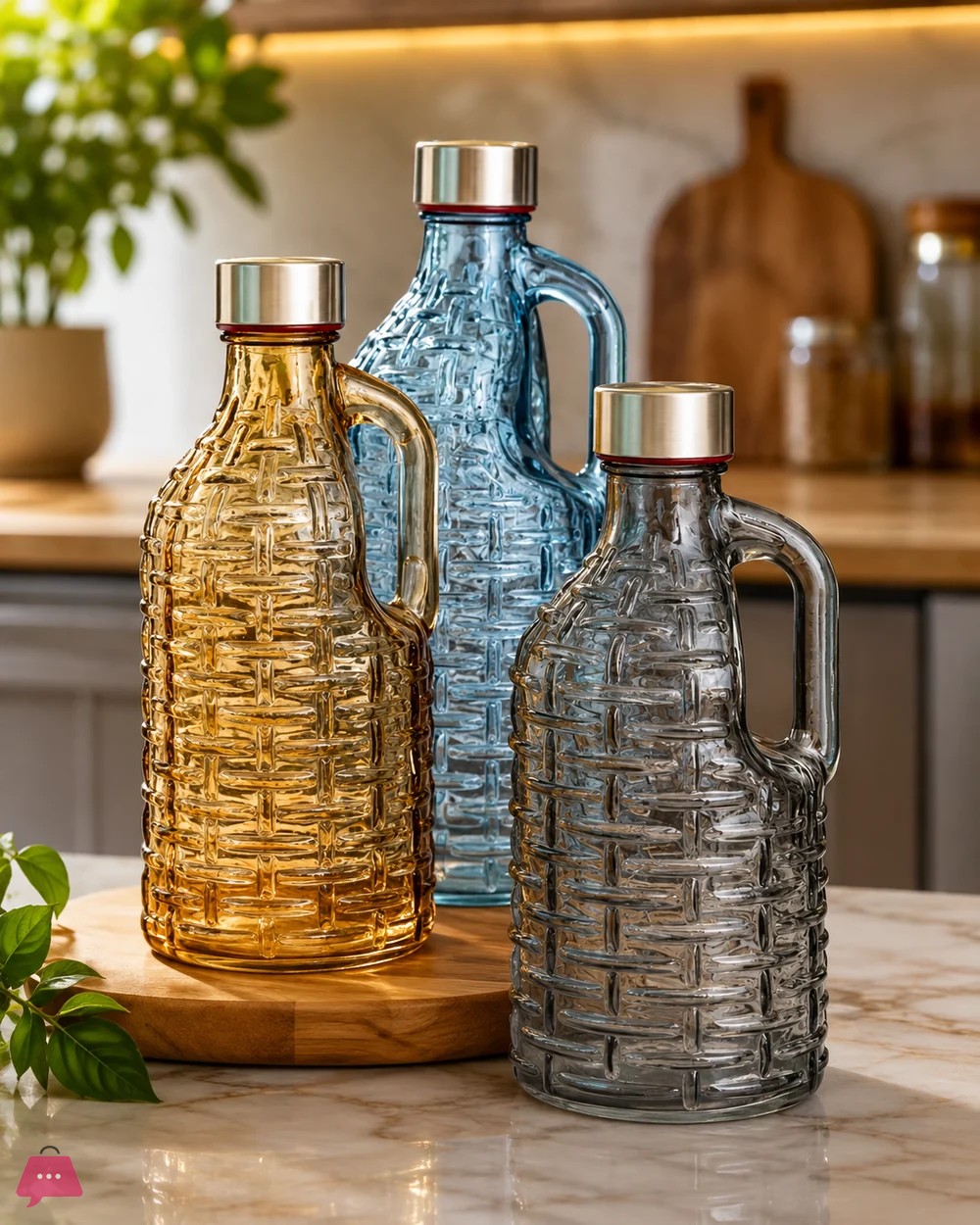 elegant-glass-water-bottle-with-handle--vintage-style-glass-water-bottle--premium-glass-beverage-jug---1100ml