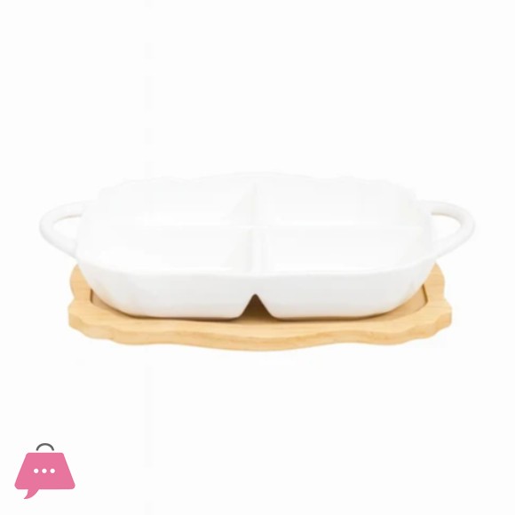 Four Section Serving Dish With Wooden Handle