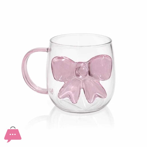 Glass Mug with Pink Ribbon Coffee Tea Mug