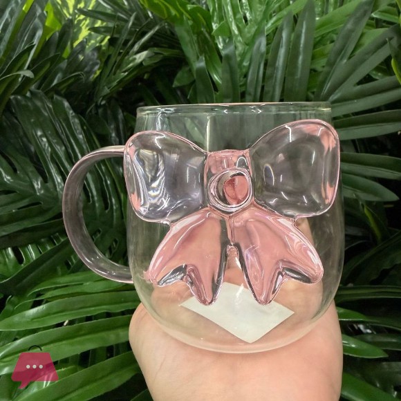 Glass Mug with Pink Ribbon Coffee Tea Mug