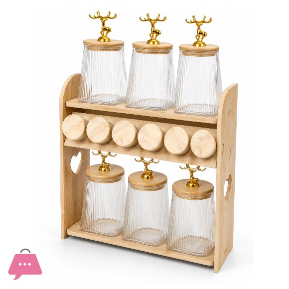 Glass Spice Jars Set 12 Piece with Wood Stand