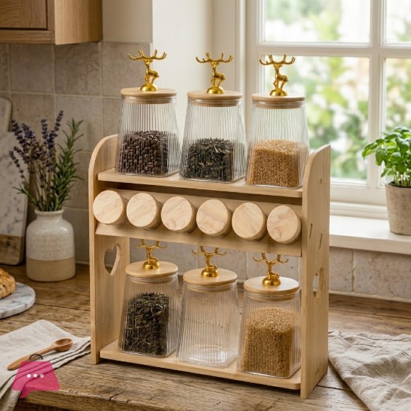 Glass Spice Jars Set 12 Piece with Wood Stand