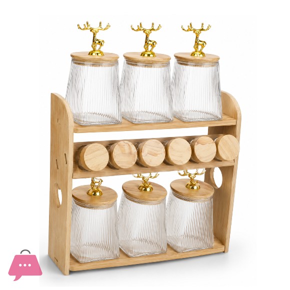 Glass Spice Jars Set 12 Piece with Wood Stand