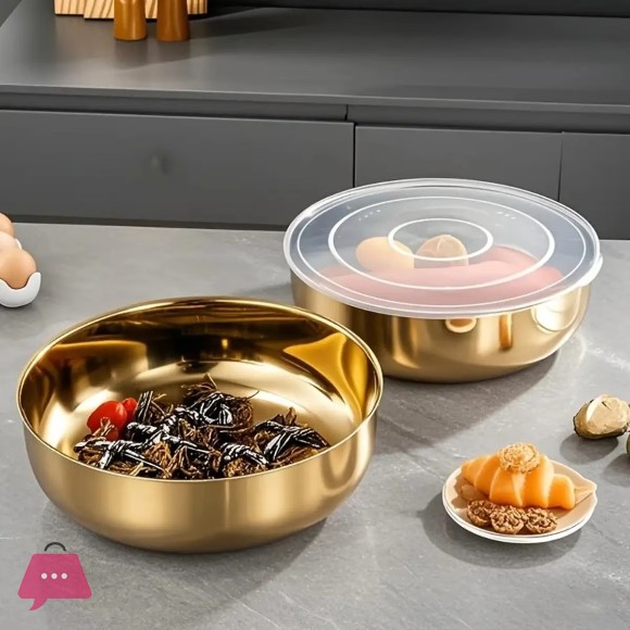 Golden Stainless Steel Mixing Bowl with Lid- Rust-Resistant, Deep & Wide Design for Dough Kneading Box