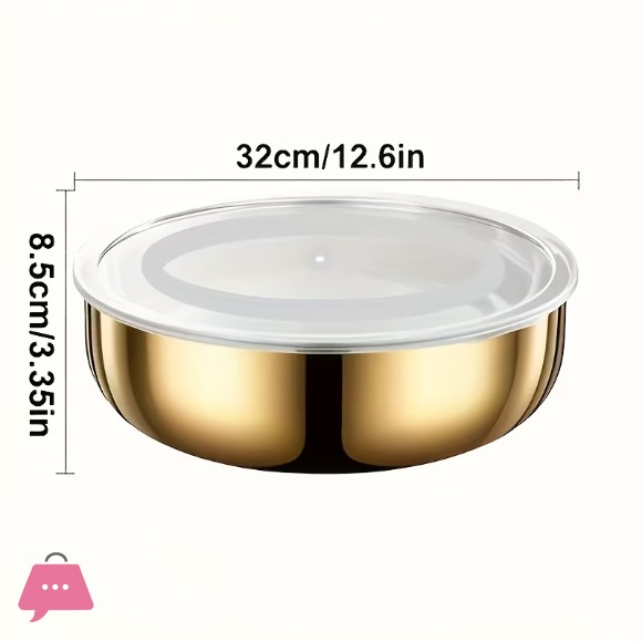 Golden Stainless Steel Mixing Bowl with Lid- Rust-Resistant, Deep & Wide Design for Dough Kneading Box