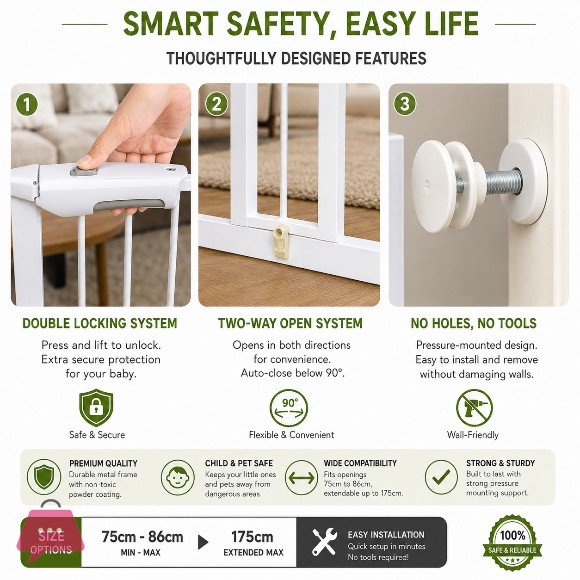 Homesworld Baby Child Safety Security Gate Stair Barrier - HD-002