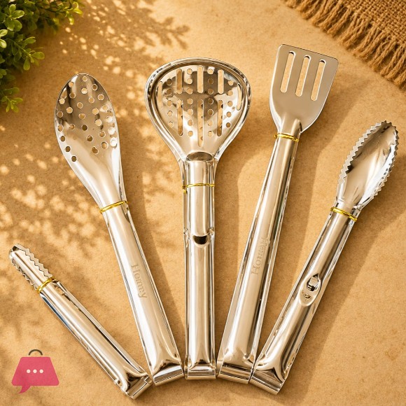 Homey Stainless Steel Golden Serving Tong – 5Pcs