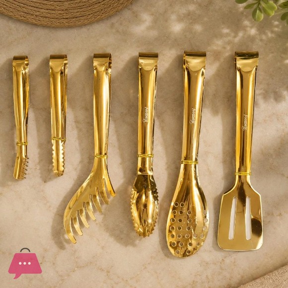 Homey Stainless Steel Golden Serving Tong - 6Pcs