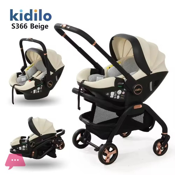 Kidilo 3 in 1 Baby Stroller & Car Seat Travel System – Reversible Luxury Pram for Newborn to Toddler - S366