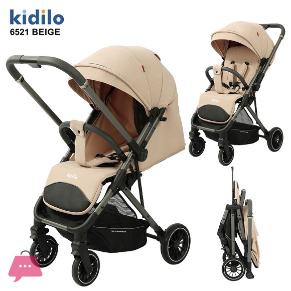 Kidilo Baby Stroller Lightweight Pram 5-Point Harness Foldable Travel Stroller - 6521
