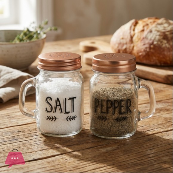 Mason Jars Salt and Pepper Shaker Set Handle Lid