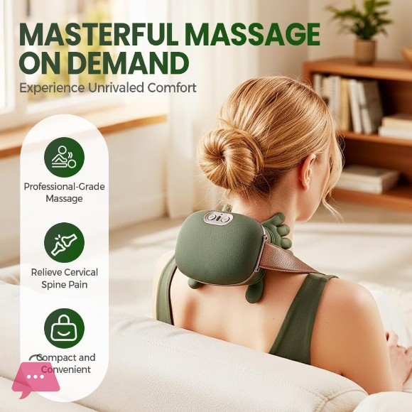 Neck Massager, Electric Neck and Back Massager with Heat, Simulated Human Hand Design