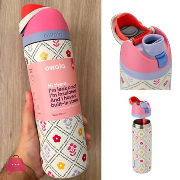 Owala 24oz Insulated Water Bottle – Leak-Proof FreeSip Straw Lid (Floral Pastel Edition)